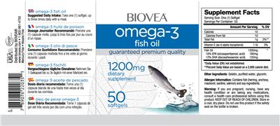 Photo of the BIOVEA Omega-3 Fish Oil 1200 mg label