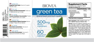 Photo of the BIOVEA Green Tea 500 mg label