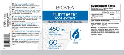 Photo of the BIOVEA Turmeric Root Extract 450 mg label