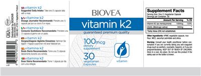 Photo of the BIOVEA Vitamin K2 100 mcg label