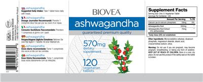 Photo of the BIOVEA Ashwagandha 570 mg label