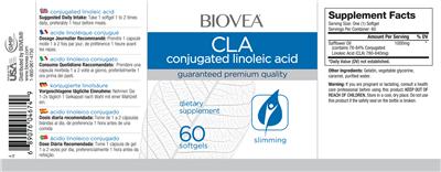 Photo of the BIOVEA CLA Conjugated Linoleic Acid label