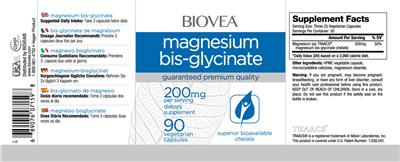Photo of the BIOVEA Magnesium Bis-Glycinate 200 mg label