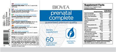 Photo of the BIOVEA Prenatal Complete label