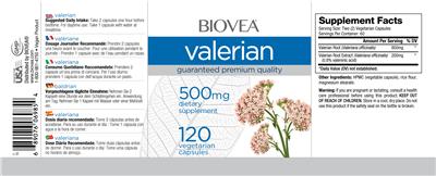 Photo of the BIOVEA Valerian 500 mg label