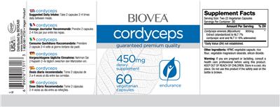 Photo of the BIOVEA Cordyceps 450 mg label