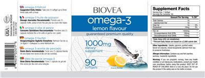 Photo of the BIOVEA Omega-3 1000 mg Lemon Flavour label