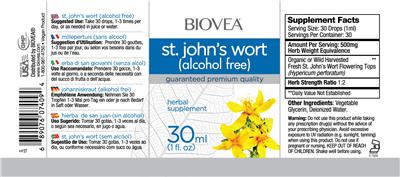 Photo of the BIOVEA St. John's Wort (Alcohol Free) label