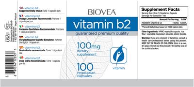 Photo of the BIOVEA Vitamin B2 100 mg label