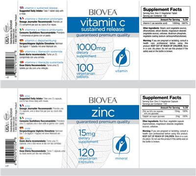 Photo of the BIOVEA Vitamin C Sustained Release 1000 mg label