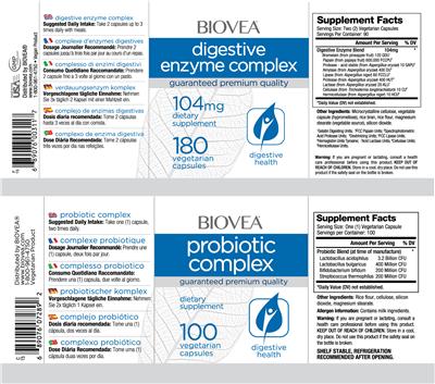 Photo of the BIOVEA Digestive Enzyme Complex 104 mg label