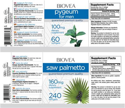 Photo of the BIOVEA Saw Palmetto 160 mg label