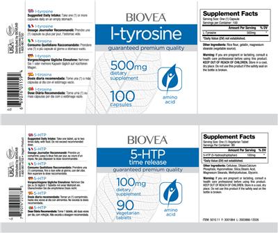 Photo of the BIOVEA 5-HTP Time Release 100 mg label
