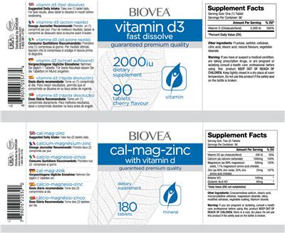 Photo of the BIOVEA Cal-Mag-Zinc with Vitamin D label