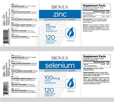 Photo of the BIOVEA Zinc 15 mg label