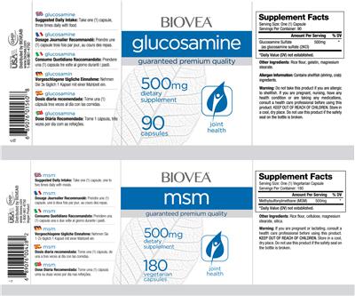 Photo of the BIOVEA Glucosamine 500 mg label
