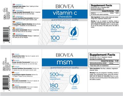 Photo of the BIOVEA Vitamin C Chewable 500 mg label