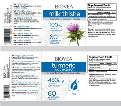 Photo of the BIOVEA Milk Thistle 100 mg label