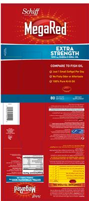 Photo of the Schiff MegaRed Extra Strength 500 mg Omega-3 Krill Oil label