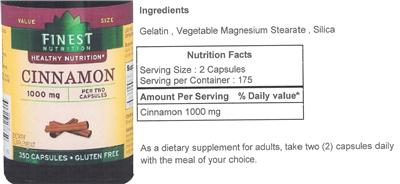 Photo of the Finest Nutrition Cinnamon 1000 mg label