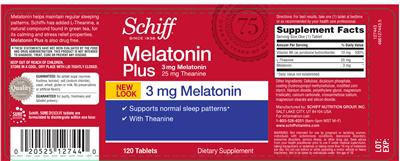Photo of the Schiff Melatonin Plus label