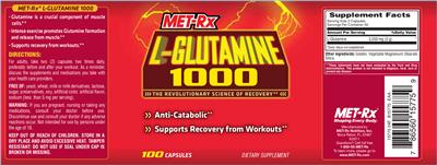 Photo of the MET-Rx L-Glutamine 1000 label