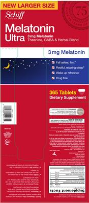 Photo of the Schiff Melatonin Ultra label