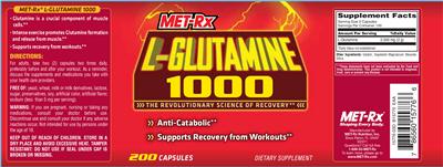 Photo of the MET-Rx L-Glutamine 1000 label