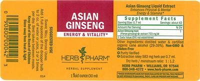 Photo of the Herb Pharm Asian Ginseng label