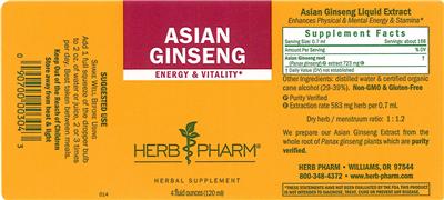 Photo of the Herb Pharm Asian Ginseng label