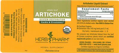 Photo of the Herb Pharm Artichoke label