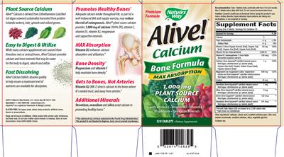 Photo of the Nature's Way Alive! Calcium Bone Formula label