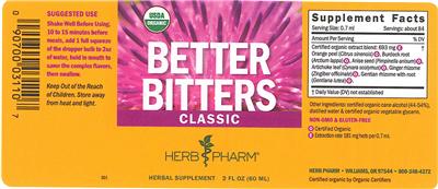 Photo of the Herb Pharm Better Bitters Classic label