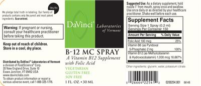 Photo of the DaVinci Laboratories Of Vermont B-12 MC Spray label