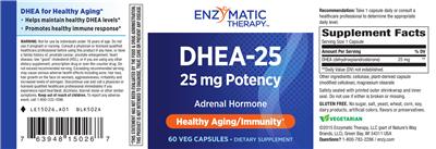 Photo of the Enzymatic Therapy DHEA-25 25 mg Potency label