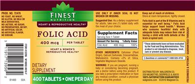 Photo of the Finest Nutrition Folic Acid 400 mcg label