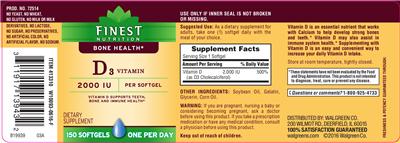 Photo of the Finest Nutrition D3 Vitamin 2000 IU label