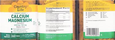 Photo of the Country Life Target-Mins Calcium Magnesium Complex label