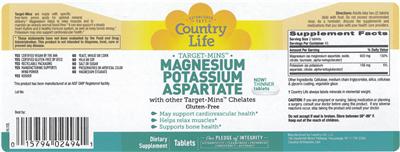 Photo of the Country Life Target-Mins Magnesium Potassium Aspartate label
