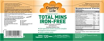Photo of the Country Life Target-Mins Total Mins Iron-Free label