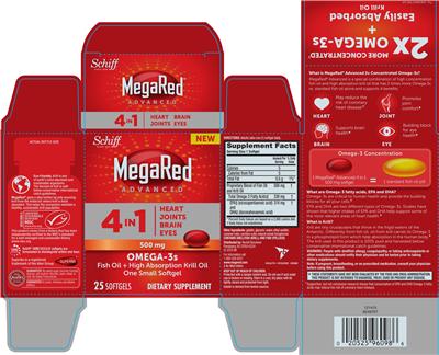 Photo of the Schiff MegaRed Advanced 4 in 1 500 mg Omega-3's label