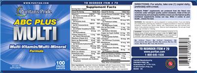 Photo of the Puritan's Pride ABC Plus Multi label