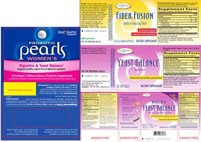 Photo of the Enzymatic Therapy Probiotic Pearls Women's Yeast-Balancing Probiotics label