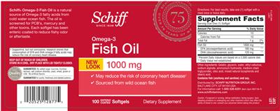 Photo of the Schiff Omega-3 Fish Oil 1000 mg label