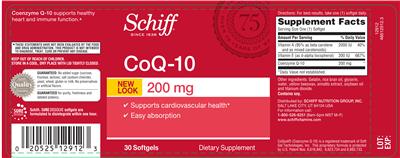 Photo of the Schiff CoQ-10 200 mg label