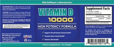Photo of the MaritzMayer Laboratories Vitamin D 10000 label