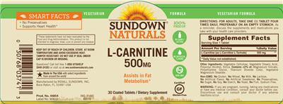 Photo of the Sundown Naturals L-Carnitine 500 mg label