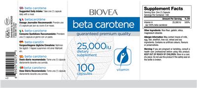 Photo of the BIOVEA Beta Carotene 25,000 IU label