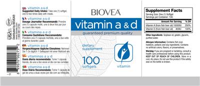 Photo of the BIOVEA Vitamin A & D label