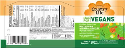 Photo of the Country Life Max For Vegans label